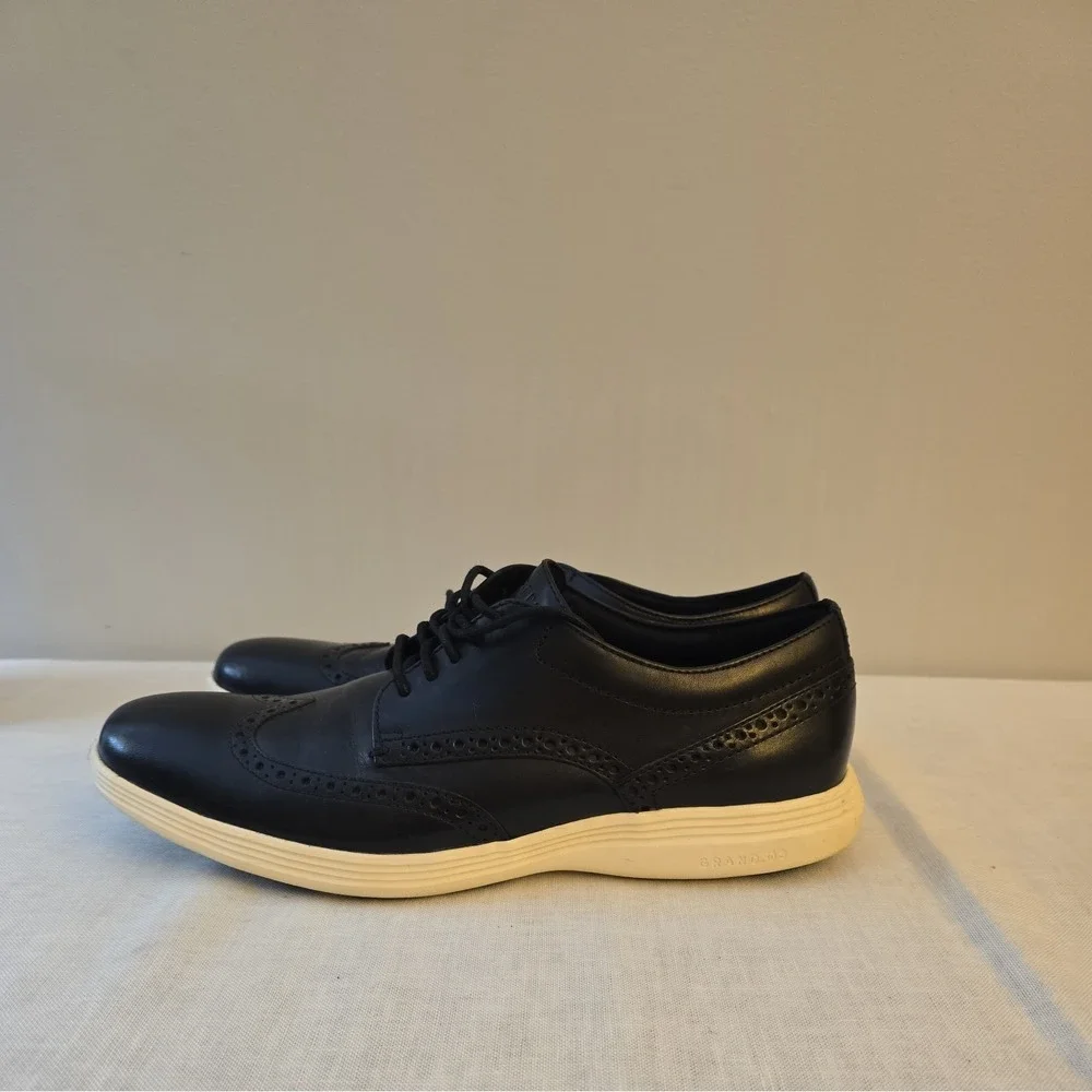 Cole Haan Men's Wingtip Black Leather Ivory Sole Oxford Shoes Grand.OS Sz 9.5 M